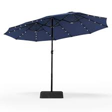 Photo 1 of 15 ft. Market Patio Umbrella With Lights No Weights in Blue
