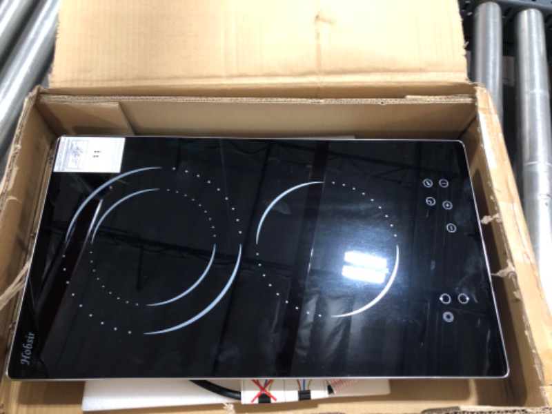 Photo 2 of 2 Burners Electric Cooktop, 12 inch Radiant Electric Stove, Built-in Electric Stove Top, Timer & Kid Safety Lock, Glass Protection Metal Frame, 220V-240V Hard Wire (No Plug) Hobsir 2-Zones