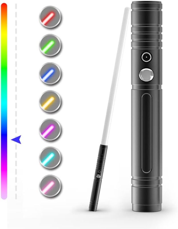 Photo 1 of Dueling Light Sabers,RGB 7 Colors Changeable ,Premium Aluminium Alloy Hilt Light Saber, 100 Minutes Battery Life, Crash Sound and Change Color, With Cool Background Sound, Button Control Color
