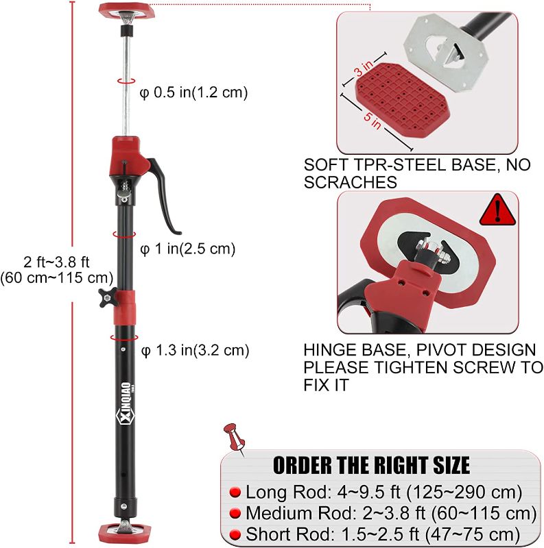 Photo 1 of  Third Hand Tool 3rd Hand Support System, Premium Steel Support Rod with 154 LB Capacity for Cabinet Jack, Drywall Jack& Cargo Bars, 23.6 IN-45.3 IN Long