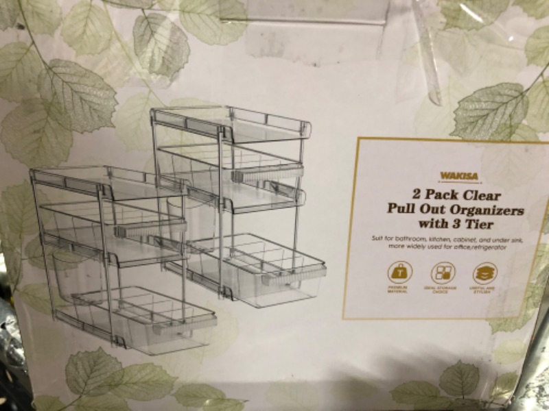 Photo 2 of 2 Tier Clear Pull Out Organizers and Storage - Snack Organization for Pantry w Lids/Dividers, Slide-Out Under Sink Organizer for Bathroom and Kitchen, Cabinet/Countertop Acrylic Drawers Medicine Bins
