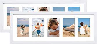 Photo 1 of 8x24 White Collage Picture Frames with 5 Openings, Display Multiple Five 4x6 Photos or 8x24 without Mat, Wood Collage Frame Covered by Plexiglass Wall Mounting Horizontal or Vertical (White, 2-Pack)

