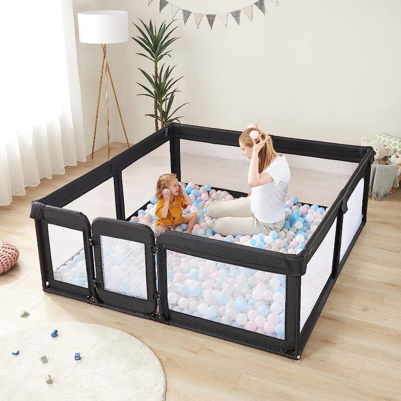 Photo 1 of Baby Playpen, Large Play Pens for Babies and Toddlers, Baby Gate Playpen Play Center Yard with Door, Baby Fence Play Area, Kids Play Pen(Black)
