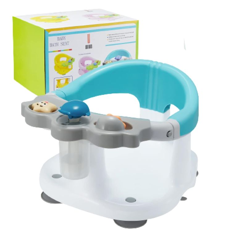 Photo 1 of Baby Bath Seat [Original] - Ergonomic Backrest – Side Opening Design – 2 Rotating Toys + 1 Pressing Toy – 4 Strong Anti-Slip Suction Cups – Ideal Gift for Baby 6-36 Months! (White) 