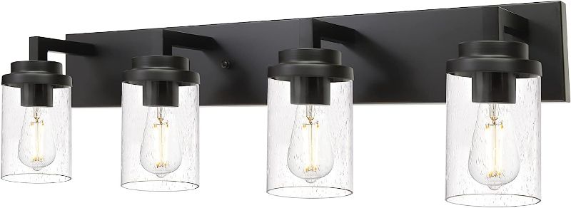 Photo 1 of  Bathroom Vanity Light, 4-Light Modern Wall Mount Light Fixture Black, Farmhouse Bath Lighting Over Mirror with Seeded Glass Shade for Powder Room