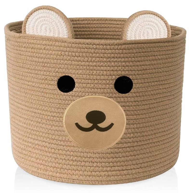 Photo 1 of Baby laundry basket - Toy storage bear basket for kids - Nursery baby hamper with handles 15''(W) X 13''(H) (Light Brown)
