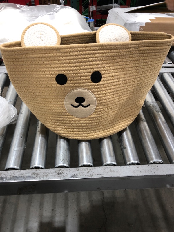 Photo 2 of Baby laundry basket - Toy storage bear basket for kids - Nursery baby hamper with handles 15''(W) X 13''(H) (Light Brown)
