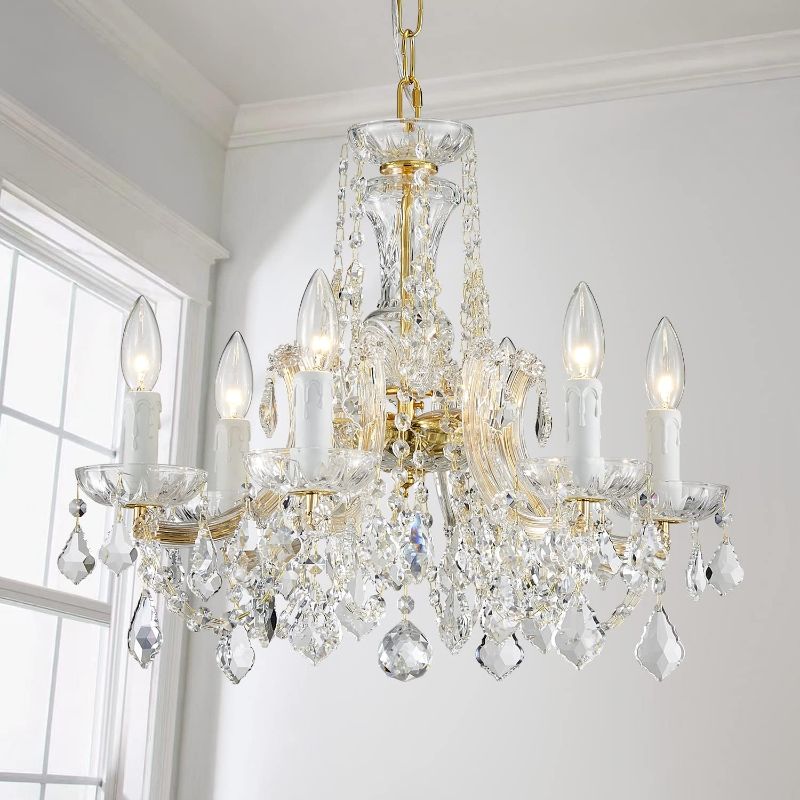 Photo 1 of AGV LIGHTING Modern Chandelier Light Fixture, Crystal Pendant Raindrop Chandelier, Maria Theresa Brass Crystals Chandelier with 6-Lights, D20 X H18, Adjustable Chain Max 39"