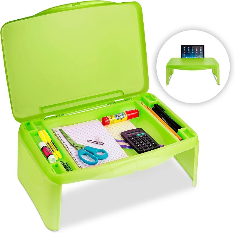 Photo 1 of Folding Lap Desk, Laptop Desk, Breakfast Table, Bed Table, Serving Tray - The lapdesk Contains Extra Storage Space and dividers & Folds Very Easy, Great for Kids, Adults, Boys, Girls, (Green)