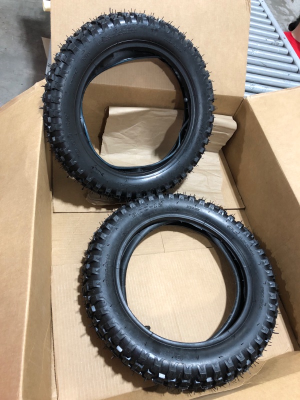 Photo 2 of (2-Set) 3.00-12 Dirt Bike Tire and Tube Sets - Universal Replacement 80/200-12 Knobby Motocross Bike Tires and Tubes for Honda CRF70F/XR70, Yamaha TTR 90, and More - With Vulcanized TR87 Valve Stem