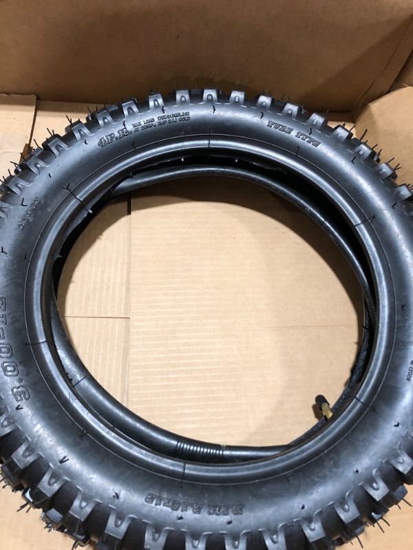 Photo 3 of (2-Set) 3.00-12 Dirt Bike Tire and Tube Sets - Universal Replacement 80/200-12 Knobby Motocross Bike Tires and Tubes for Honda CRF70F/XR70, Yamaha TTR 90, and More - With Vulcanized TR87 Valve Stem