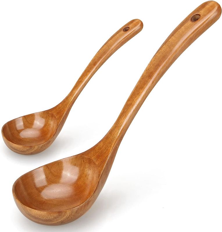 Photo 1 of 2 PC WOOD LADLE SPOON 