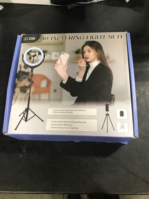 Photo 4 of CODN 10” Selfie Ring Light with Stand and Phone Holder, Remote Control Led Ring Light for Phone with Wireless Remote Shutter for Makeup/Photography/YouTube/Facebook Live, Compatible with iOS/Android