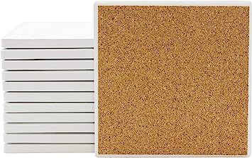 Photo 1 of 12 pack 4" x 4" unglazed ceramic craft tiles with cork backing