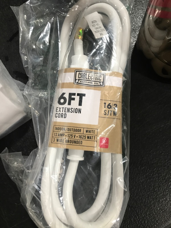 Photo 2 of Cablectric 6 Foot Outdoor Extension Cord - 16/3 SJTW White 16 Gauge Electrical Cable with 3 Prong Grounded Plug