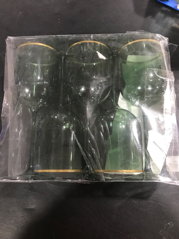 Photo 1 of 5 GREEN GOLD RIM WINE GLASSES 12OZ