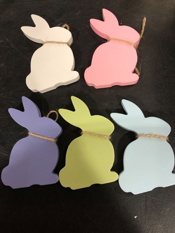 Photo 1 of 5 PCS EASTER BUNNY WOOD SIGNS