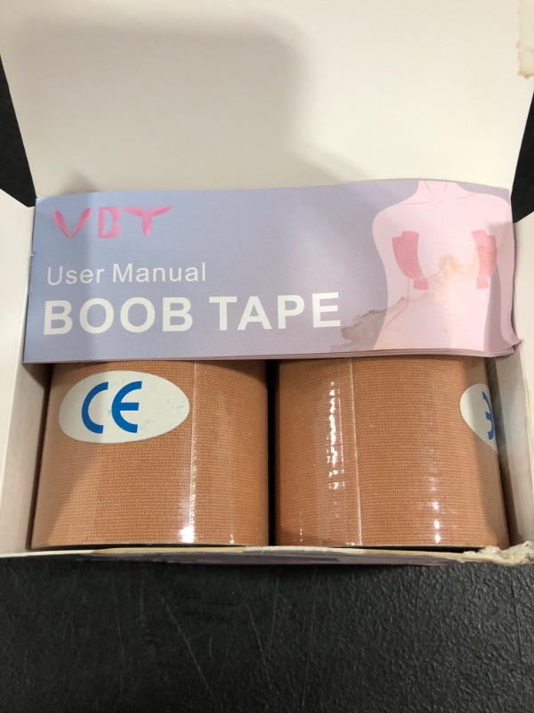 Photo 2 of 2 Pack Boob Tape - Breast Lift Tape, Body Tape for Breast Lift w 2 Pcs Silicone Breast Petals Reusable Adhesive Bra& 2 Pcs Fabric Nipple Covers, Bob Tape for Large Breasts A-G Cup, Nude Nude 3"