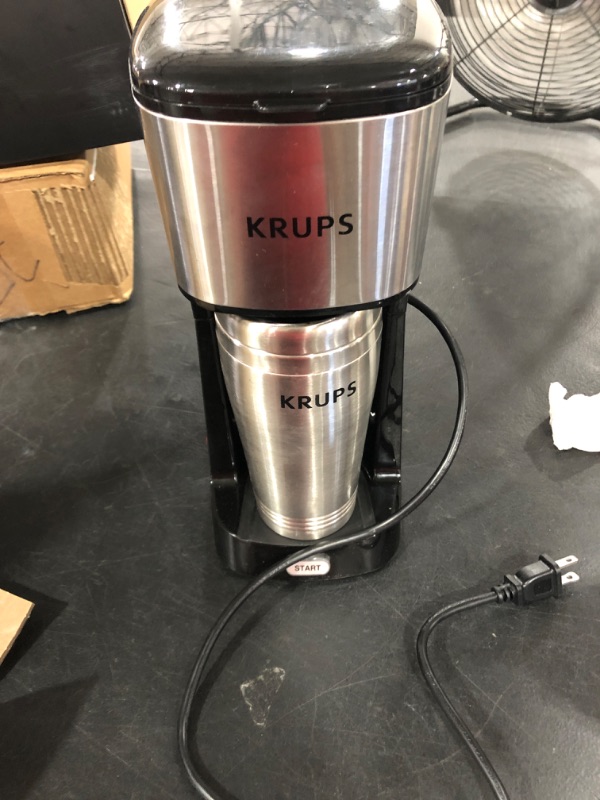 Photo 2 of Krups Simply Brew Stainless Steel Single Serve Drip Coffee Maker amd Travel Tumbler 12 Ounce Stainless Steel Tumbler Included 650 Watts Coffee Filter, Compact Silver and Black
