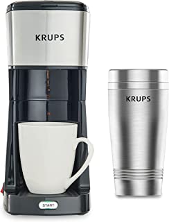 Photo 1 of Krups Simply Brew Stainless Steel Single Serve Drip Coffee Maker amd Travel Tumbler 12 Ounce Stainless Steel Tumbler Included 650 Watts Coffee Filter, Compact Silver and Black
