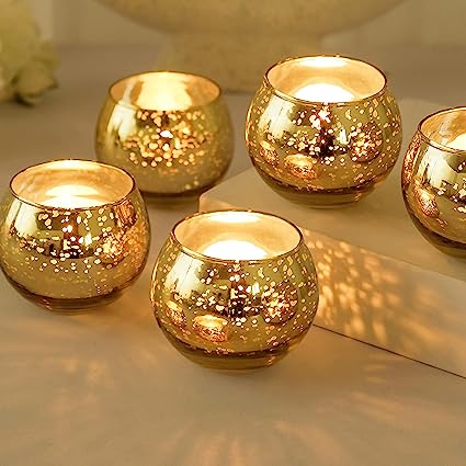 Photo 1 of Ainfame 24pcs Gold Votive Candle Holders for Tealight, Mercury Glass Votives Set for Wedding Party Centerpiece Table Decorations
