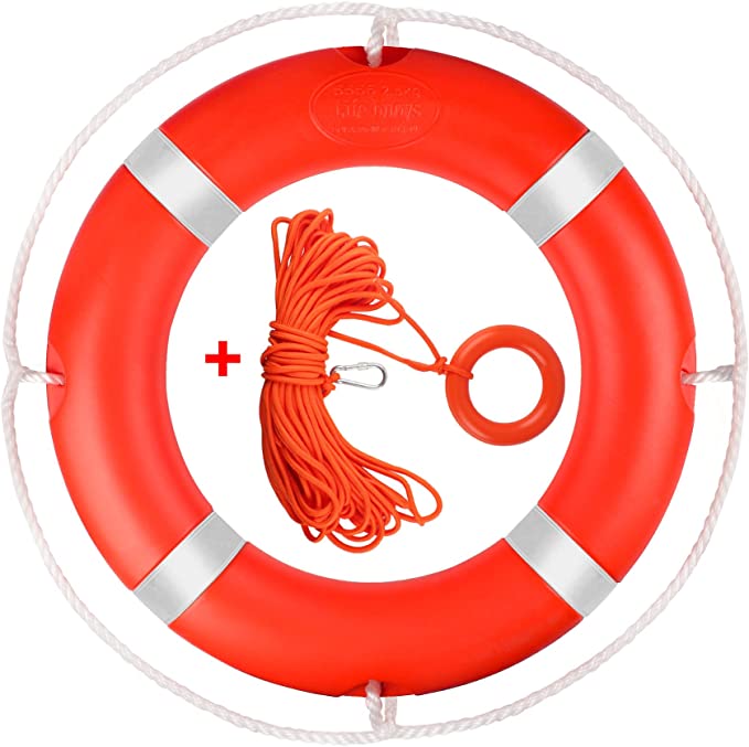 Photo 1 of 23"/28” Life Ring, Life Preserver Ring with 98.4FT Water Floating Lifesaving Rope,Boat Safety Throw Rings with Reflective Tape,(Orange-1 Pack) - 2 Size