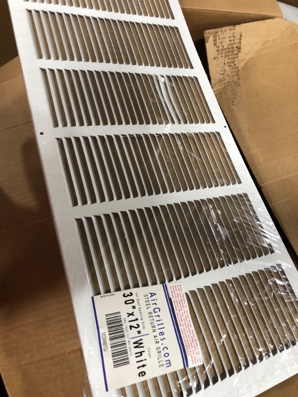 Photo 2 of 30"W x 12"H [Duct Opening Size] Steel Return Air Grille (AGC Series) Vent Cover Grill for Sidewall and Ceiling, White | Outer Dimensions: 31.75"W X 13.75"H for 30x12 Duct Opening 30"W x 12"H [Duct Opening]