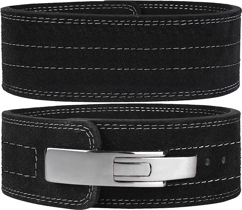 Photo 1 of  Power Lifting Leather Lever Pro Belt Gym Training Black-Weightlifting Belt for Men and Women – Support Back and Core During Heavy Powerlifting Deadlifts and Squats (STOCK PHOTO FOR REFERENCE ONLY) 