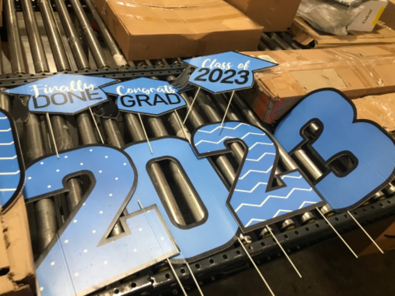 Photo 2 of 11 Pieces Graduation Yard Sign Decorations Congrats Graduation Lawn Signs 2023 Grad Yard Signs with 23 Stakes for Outdoor Congrats Graduation Party Decoration Supplies (Blue, Simple Style) 