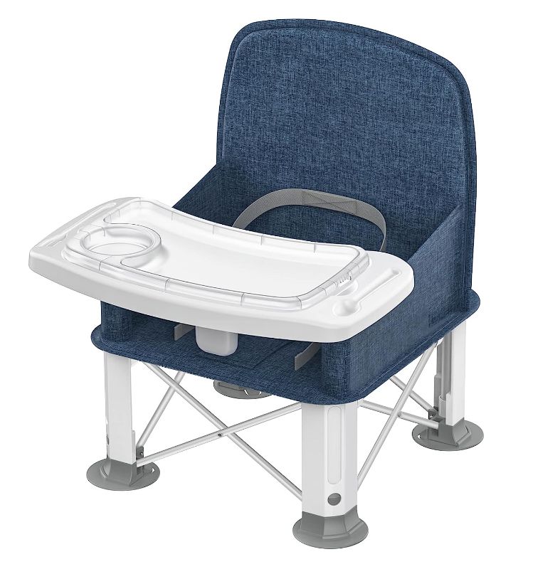 Photo 1 of Baby Travel Booster Seat with Double Tray, BabyBond Upgraded Toddler Portable Baby Chair, Booster Seat for Dining Table, Stable and Foldable Booster Baby Chair for Indoor/Outdoor use (Denim Blue)
