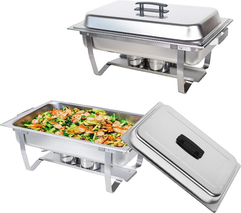 Photo 1 of 11L Stainless Steel Chafing Dish Buffet Chafer Set with Foldable Frame Water Trays Food Pan Fuel Holder and Lid Food Warmers for Wedding, Parties, Banquet, Catering Events