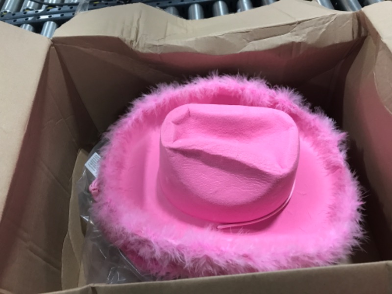 Photo 2 of 12 Pieces Cowgirl Hat Boa Cowgirl Hat Feather Boa Cowgirl Cowboy Hat for Women Girl Western Party Wild Party Pink