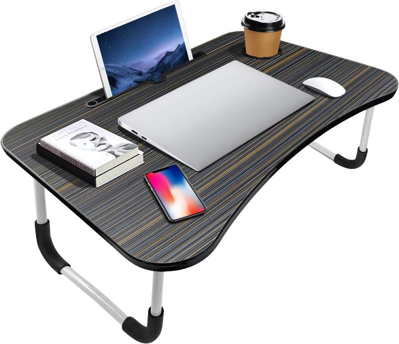 Photo 1 of KPX Portable Laptop Bed Table, Fordable Lap Desk with Cup Slot & Notebook Stand Breakfast Bed Trays for Eating and Laptops Book Holder Lap Desk for Floor,Couch, Sofa, Bed, Terrace, Balcony (Black) 