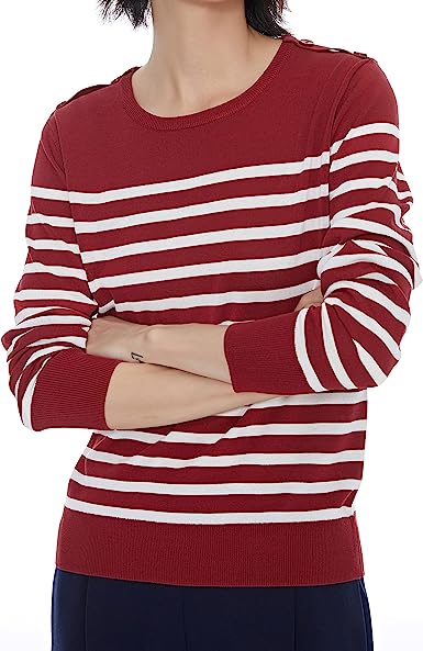 Photo 1 of GIL'B Women's Viscose Mix Breton Lightweight Striped Summer Shoulder Buttons Sweater SIZE M