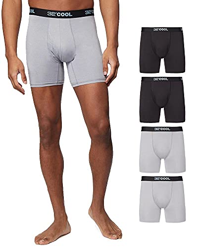 Photo 1 of 32 DEGREES COOL Mens 4-PACK Quick Dry Performance Boxer Brief with Comfort Elastic Waistband, 2 Black/2 Icy Grey Heather, Small
