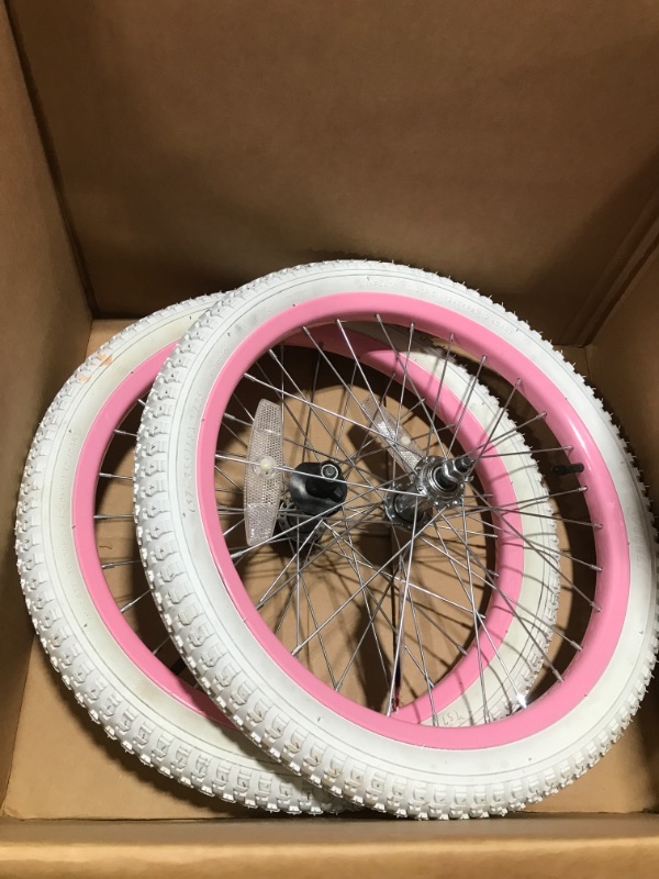Photo 1 of  12 14 16 18 Inch Kids Bike Front Wheels Replacement with Solid Air Rubber Tire and Inner Tube, Bicycle Bike Wheels Don't Fit with Huffy Bike, Black & White White 14 Inch