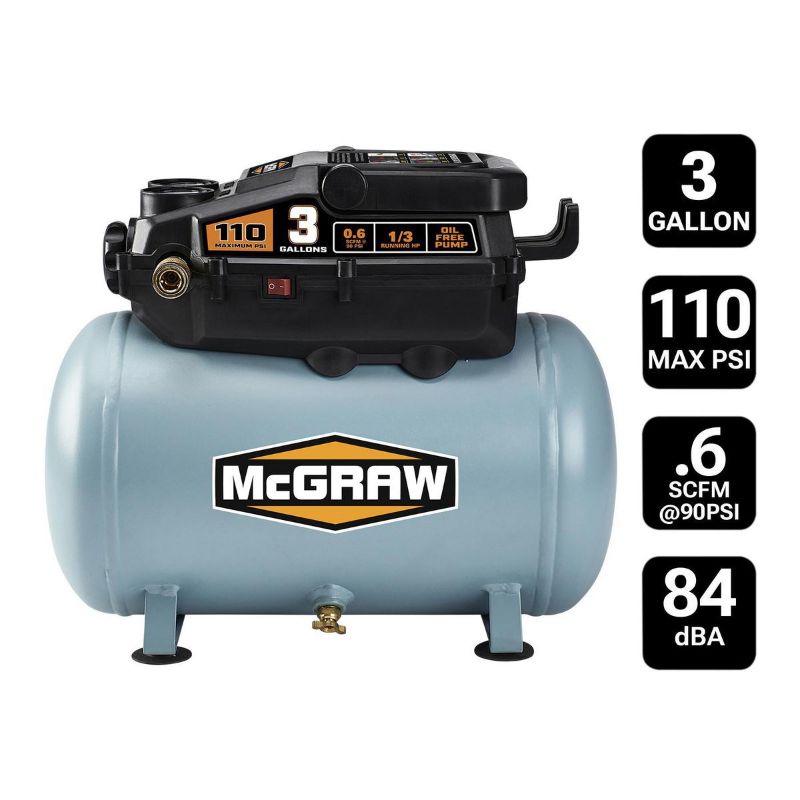 Photo 1 of 3 Gallon 1/3 HP 110 PSI Oil-Free Hotdog Air Compressor 