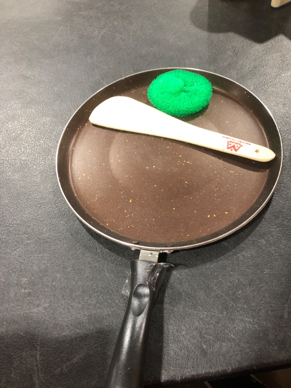 Photo 1 of  Pan,Induction Base Non-Stick Dosa Tawa/Griddle,Dosa Pan,Dosa Pan Cookware,Dosa Tawa Indian Style, Nonstick Pan,Round Griddle,Cookware pan With 1-Piece Scrubber & 1-Piece Wooden Spatula