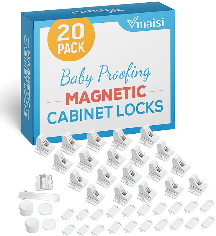 Photo 1 of 20 Pack Magnetic Cabinet Locks Baby Proofing - Vmaisi Children Proof Cupboard Drawers Latches - Adhesive Easy Installation
