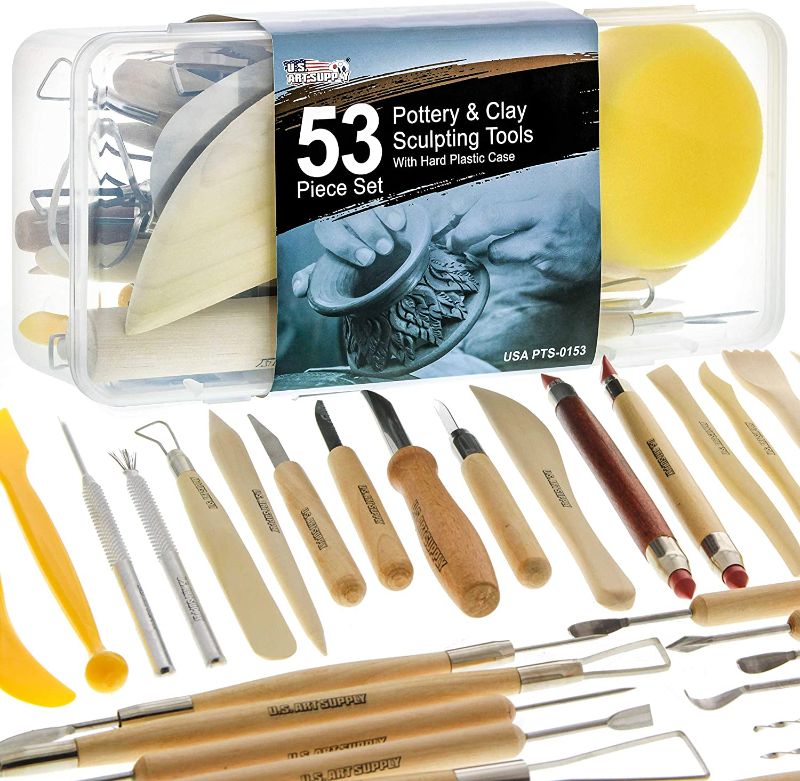 Photo 1 of U.S. Art Supply 53 Piece Pottery & Clay Sculpting Tool Set with Hard Plastic Storage Box
