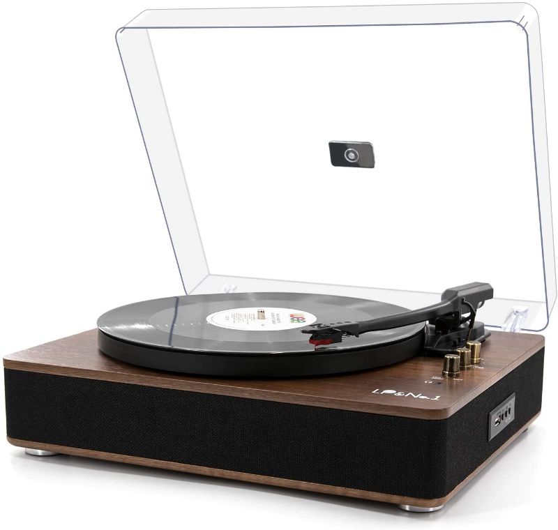 Photo 1 of LP&No.1 Bluetooth Record Player with Stereo Speakers, 3-Speed Belt-Drive Turntable for Vinyl Records with Wireless Playback and Auto-Stop(Black Wood)