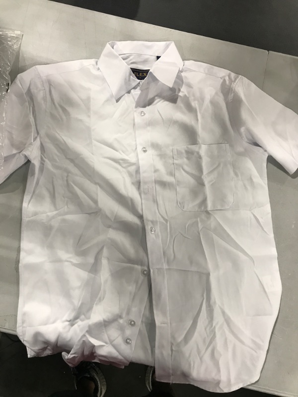 Photo 2 of Alimens & Gentle Mens Short Sleeve Dress Shirts Wrinkle Free Solid Casual Button Down Shirts with Pocket A-white Medium