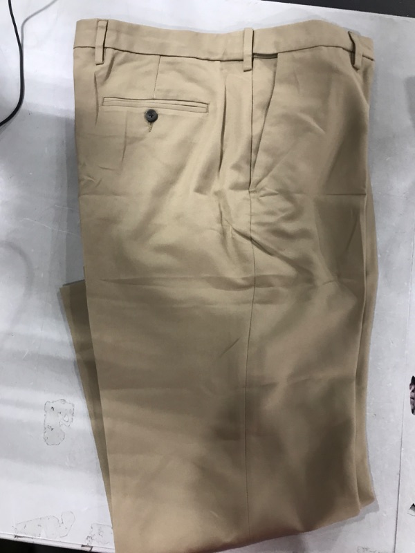 Photo 2 of Amazon Essentials Men's Classic-Fit Expandable-Waist Flat-Front Dress Pant Polyester Khaki Brown 36W x 28L