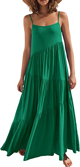 Photo 1 of ANRABESS Women’s Summer Casual Loose Sleeveless Spaghetti Strap Asymmetric Tiered Beach Maxi Long Dress SIZE L