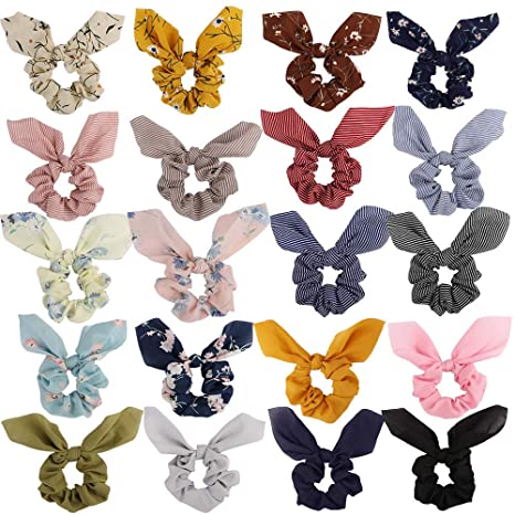 Photo 1 of ACO-UINT 20 Pack Hair Scrunchies for Women, Adorable Chiffon Bow Scrunchies for Thick Hair, Bunny Ear Scrunchies Elastic Bulk Scrunchies Hair Accessories Hair Ties for Girls