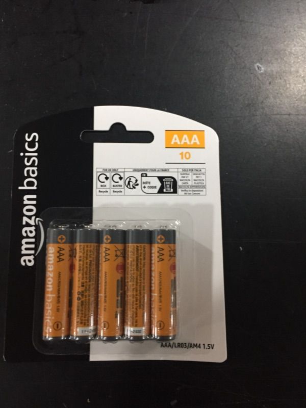 Photo 1 of Amazon Basics 10 Pack AAA High-Performance Alkaline Batteries, 10-Year Shelf Life 10 Count (Pack of 1)