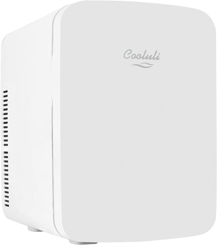 Photo 1 of Cooluli 15L Mini Fridge for Bedroom - Car, Office Desk & College Dorm Room - 12v Portable Cooler & Warmer for Food, Drinks, Skincare, Beauty & Makeup - AC/DC Small Refrigerator with Glass Front, White https://a.co/d/i82SjHU