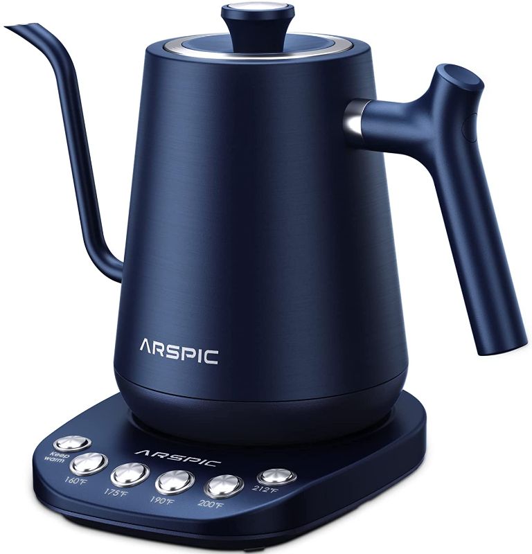 Photo 1 of Arspic Electric Gooseneck Kettle Pour Over Kettle for Coffee and Tea with 5 Temperature Control Presets, Stainless Steel Inner and lid with Leak-proof Design, 1000W Rapid Heating and Keep Warm Function, 0.8L