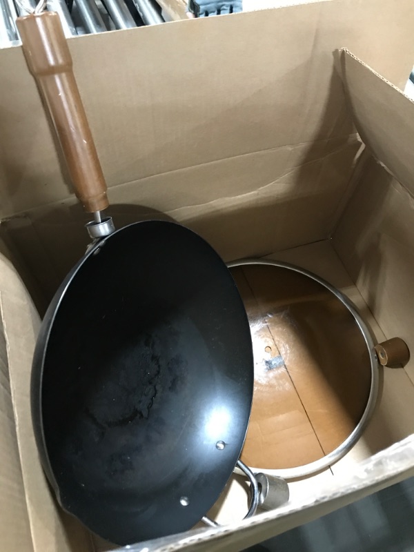 Photo 2 of 21st & Main Light weight Cast Iron Wok, Stir Fry Pan, Wooden Handle, with Glass lid, 11 Inch, chef’s pan, pre-seasoned nonstick, for Chinese Japanese and others Cooking
