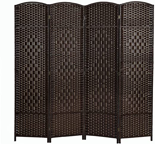 Photo 1 of 4 Panel Folding Arch Room Divider Hand-Woven Design Room Divider 6ft High Fiber Freestanding Privacy Screen Suitable for Living Room and Study, Brown
